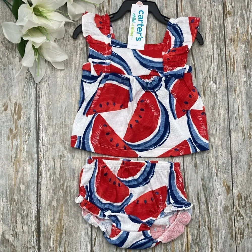 Baby Girl Patriotic Watermelon Summer Outfit Shorts Set, 2-Piece, Size 0-3M